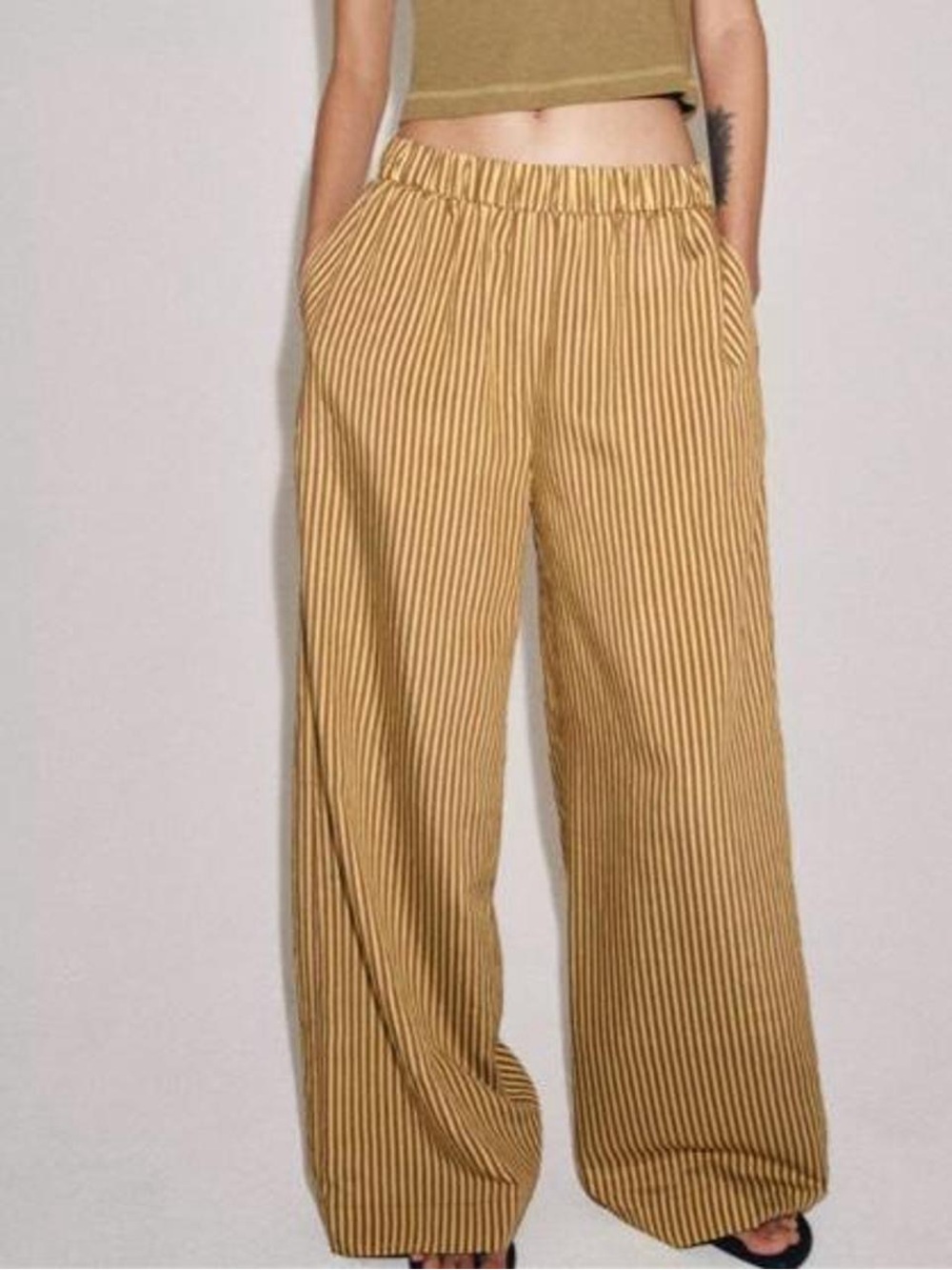 ZARA ZW COLLECTION STRIPED WIDE LEG PANTS - Medium